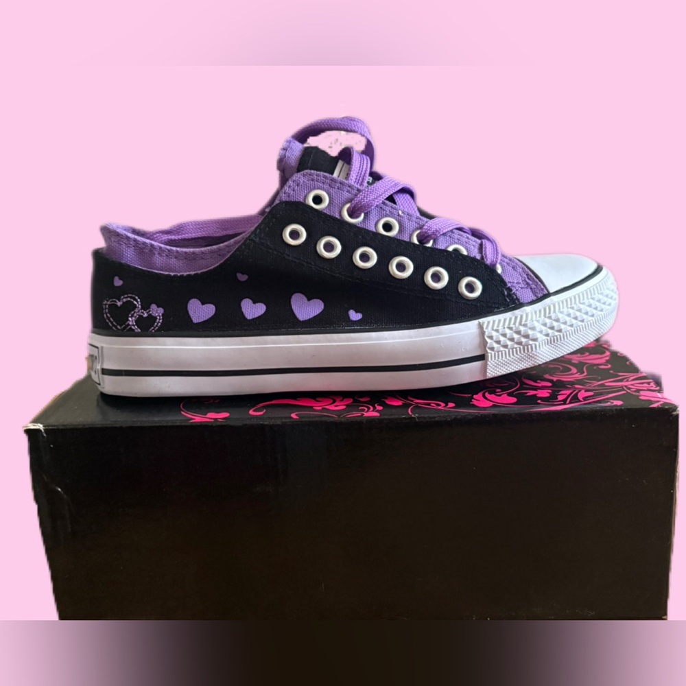 Women's Black Canvas Low-Top Sneakers with Purple Accents